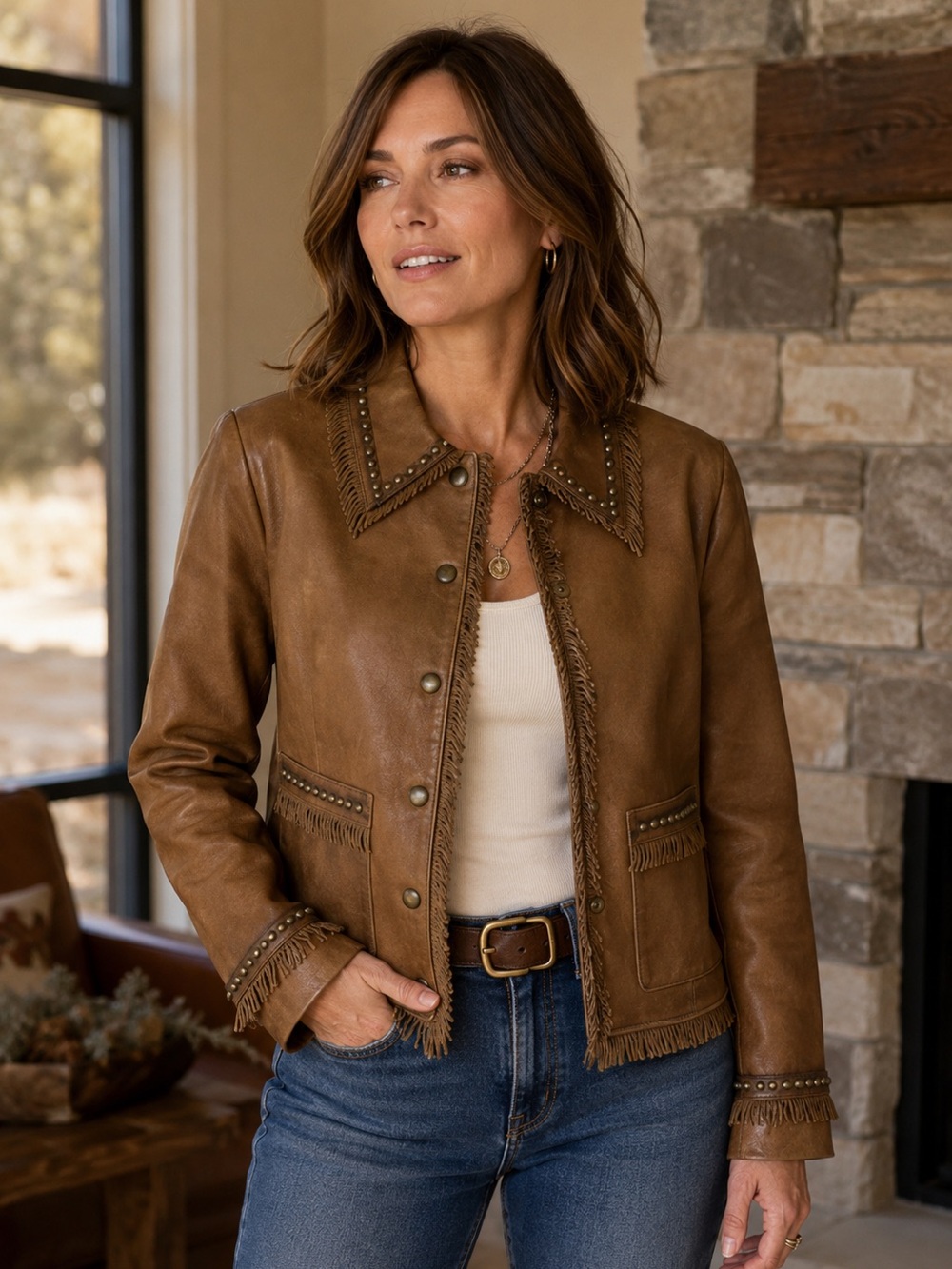 Double D Ranch Brown Leather Fringe Jacket